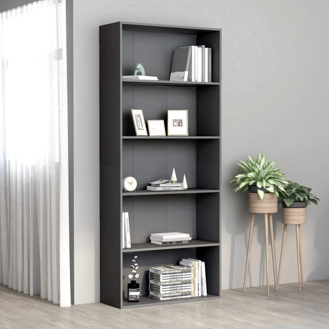 5-Tier Book Cabinet Grey 80x30x189 cm Chipboard