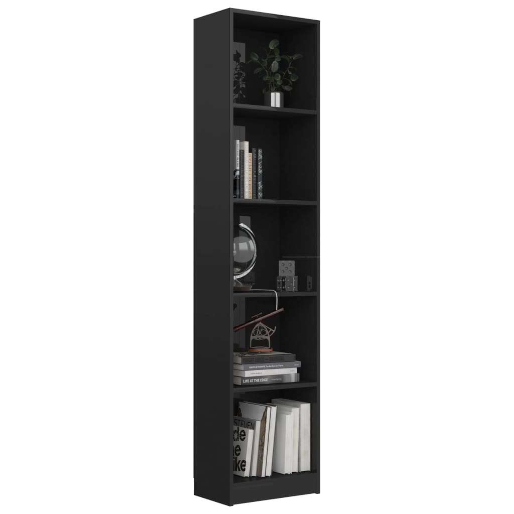 5-Tier Book Cabinet High Gloss Black 40x24x175 cm Chipboard