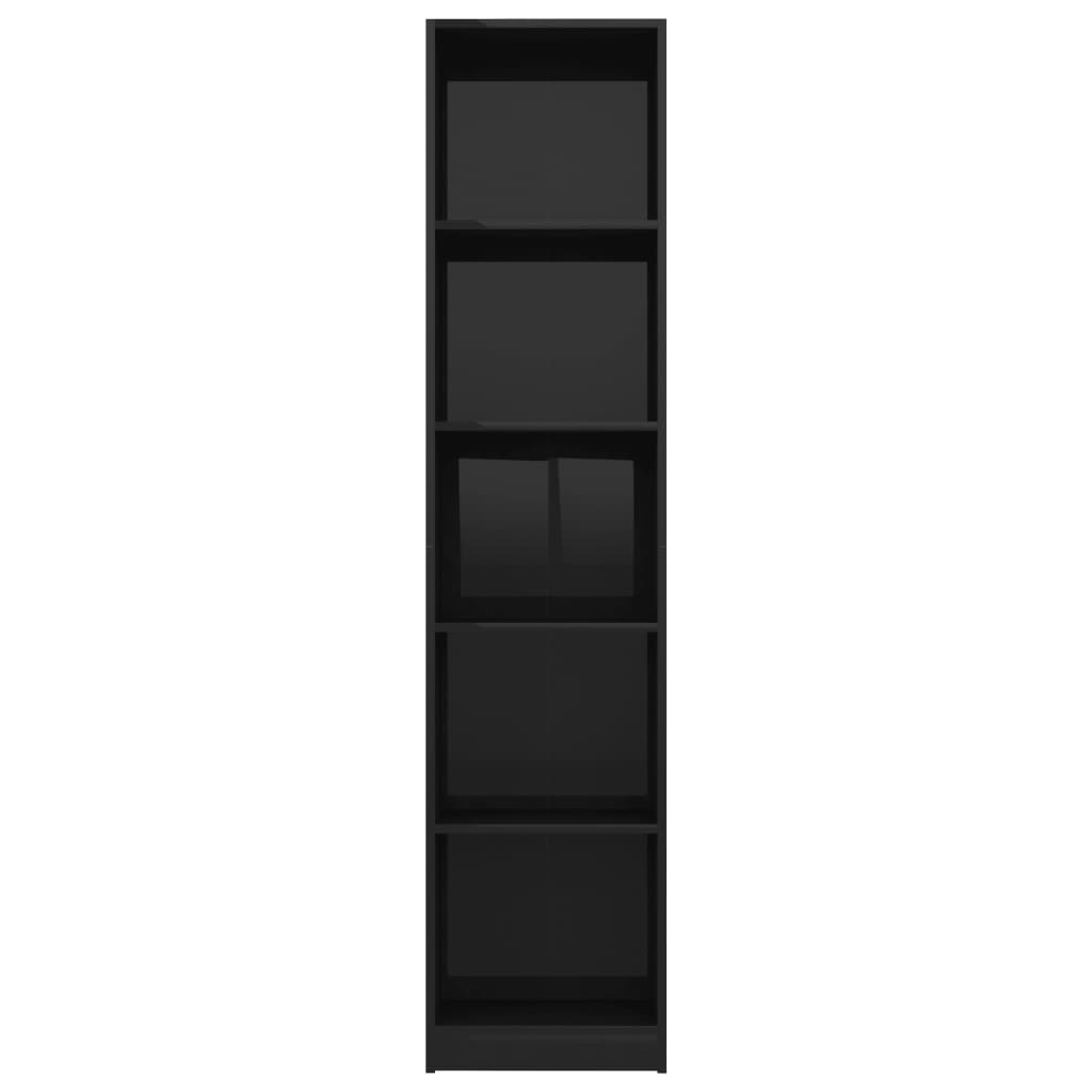5-Tier Book Cabinet High Gloss Black 40x24x175 cm Chipboard