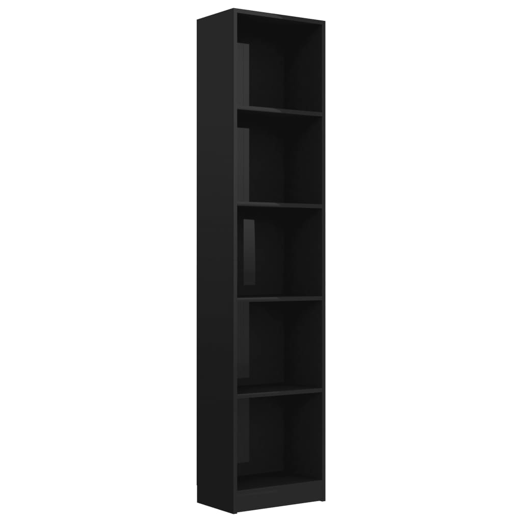 5-Tier Book Cabinet High Gloss Black 40x24x175 cm Chipboard