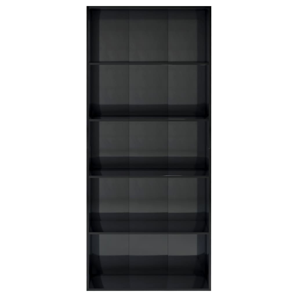 5-Tier Book Cabinet High Gloss Black 80x30x189 cm Chipboard