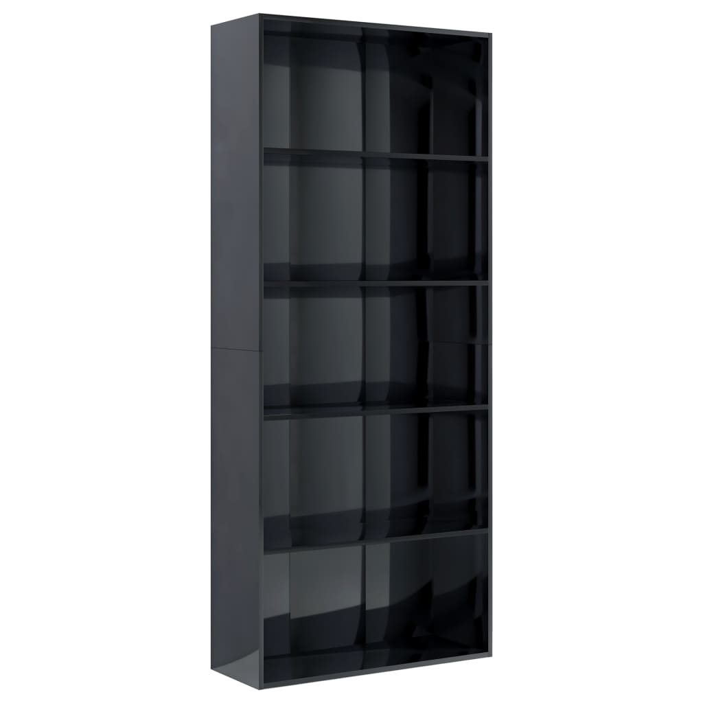 5-Tier Book Cabinet High Gloss Black 80x30x189 cm Chipboard