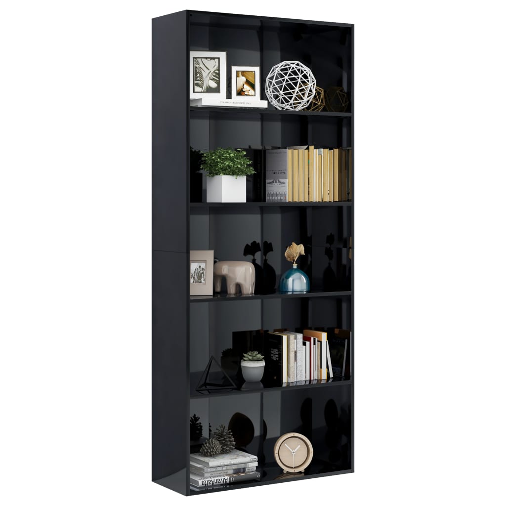 5-Tier Book Cabinet High Gloss Black 80x30x189 cm Chipboard