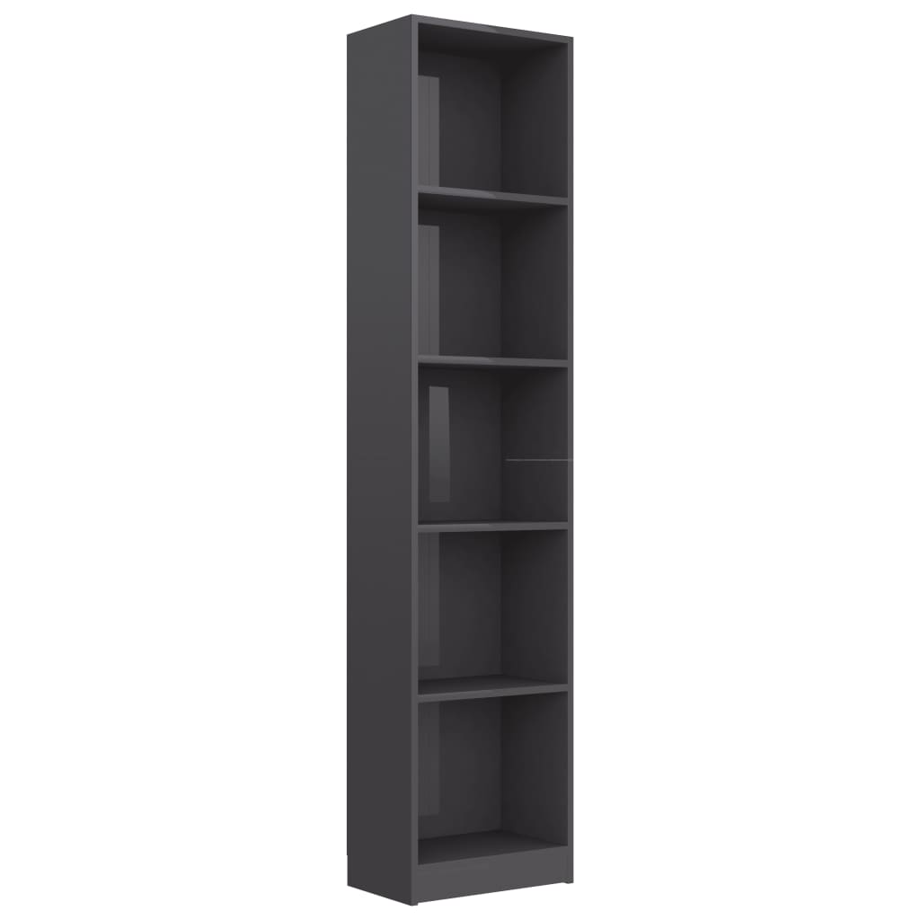5-Tier Book Cabinet High Gloss Grey 40x24x175 cm Chipboard