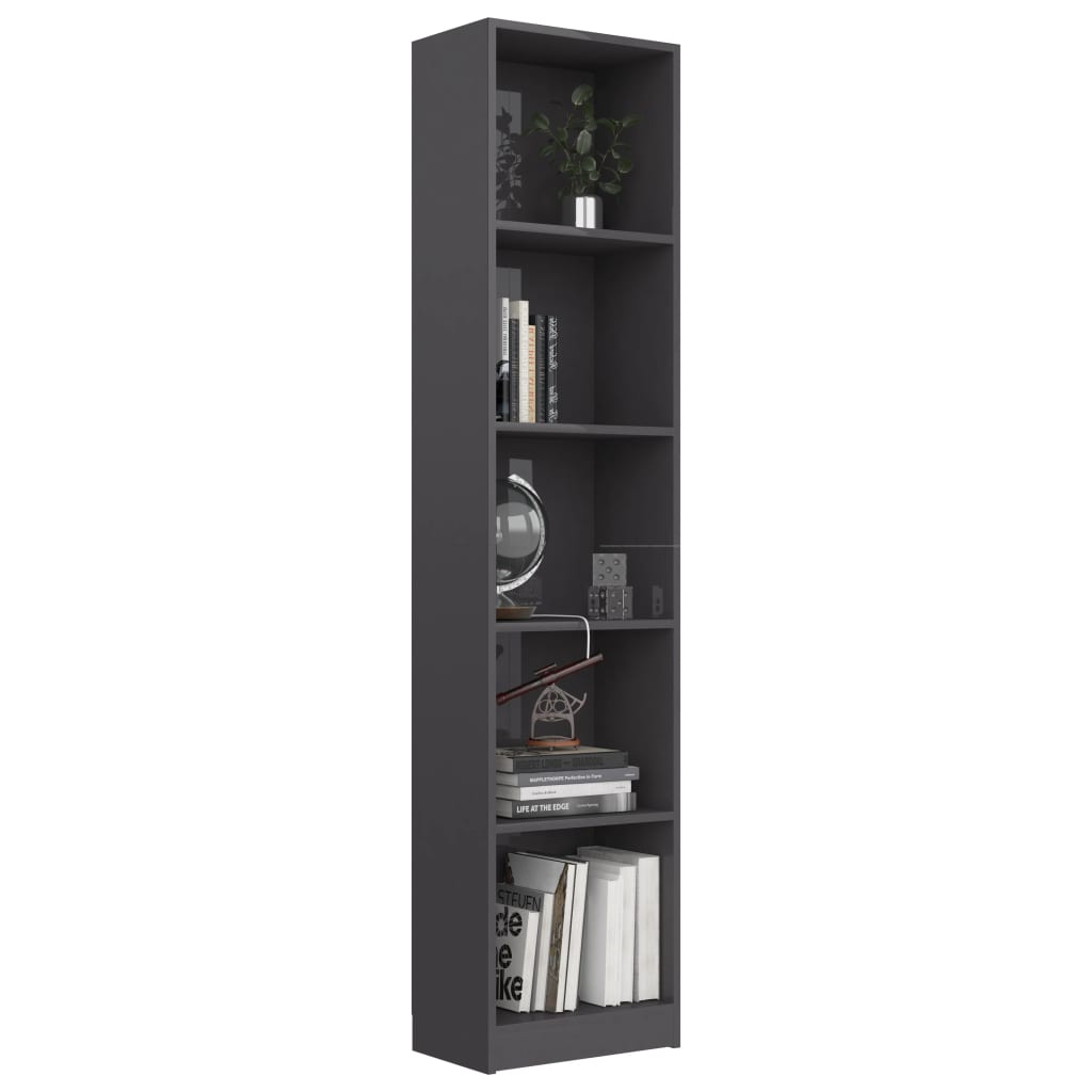 5-Tier Book Cabinet High Gloss Grey 40x24x175 cm Chipboard