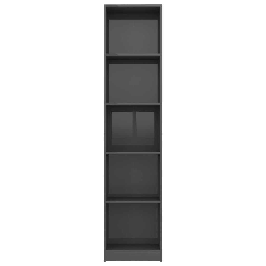 5-Tier Book Cabinet High Gloss Grey 40x24x175 cm Chipboard
