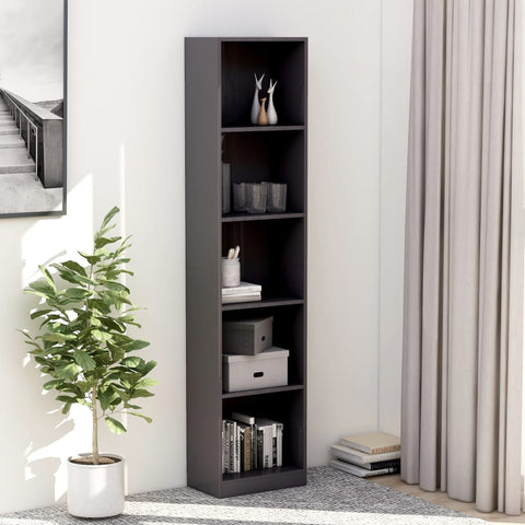 5-Tier Book Cabinet High Gloss Grey 40x24x175 cm Chipboard