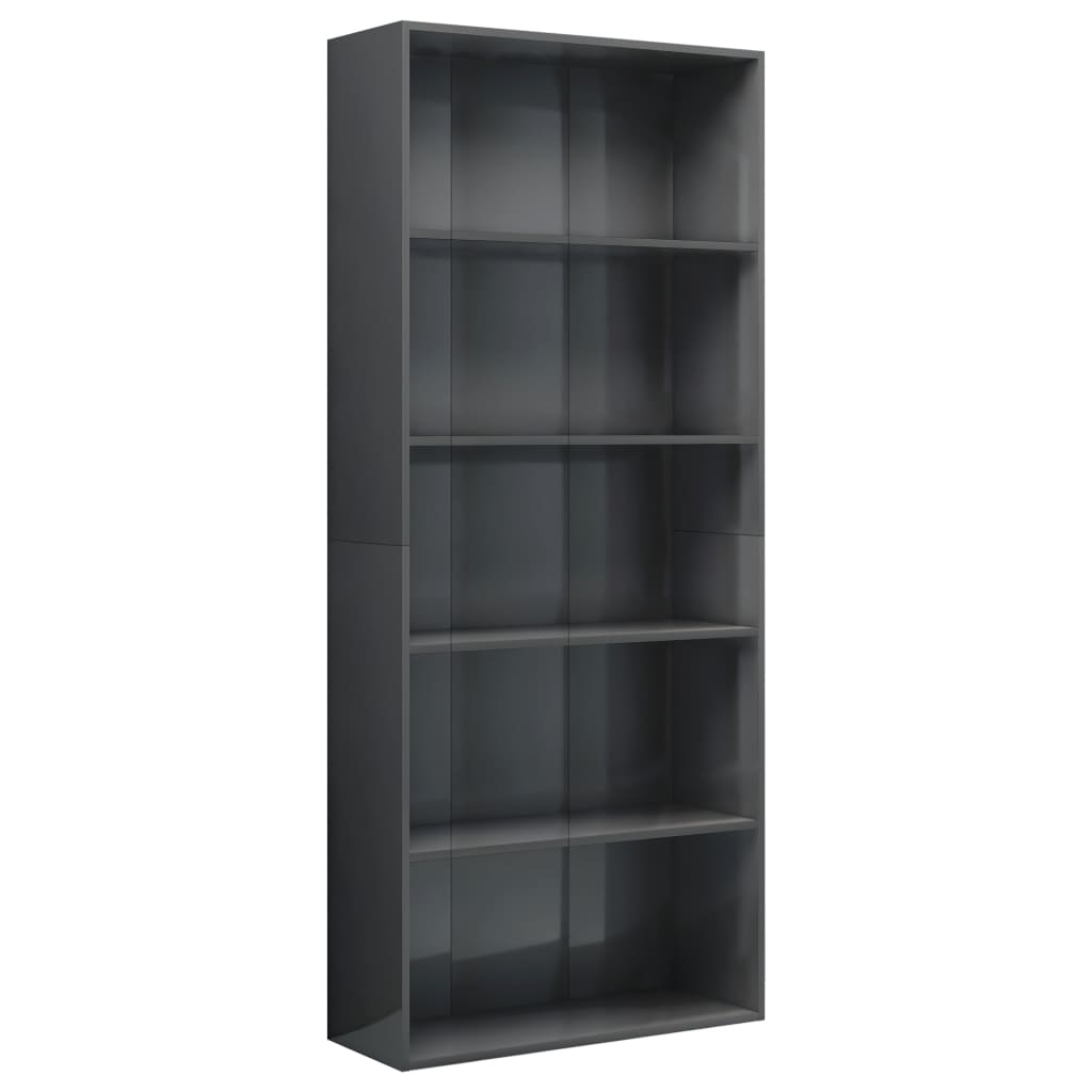5-Tier Book Cabinet High Gloss Grey 80x30x189 cm Chipboard