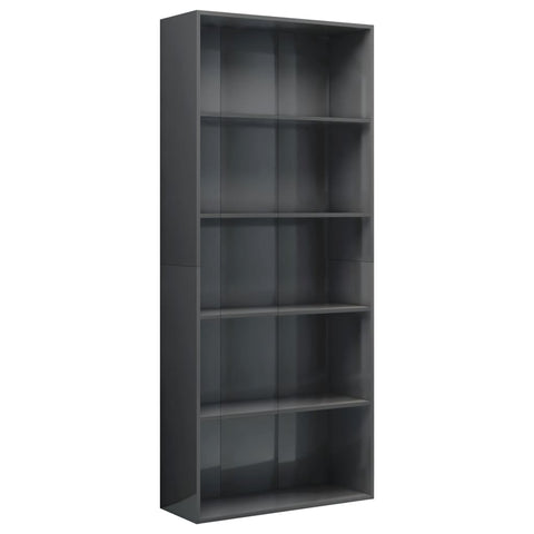 5-Tier Book Cabinet High Gloss Grey Chipboard