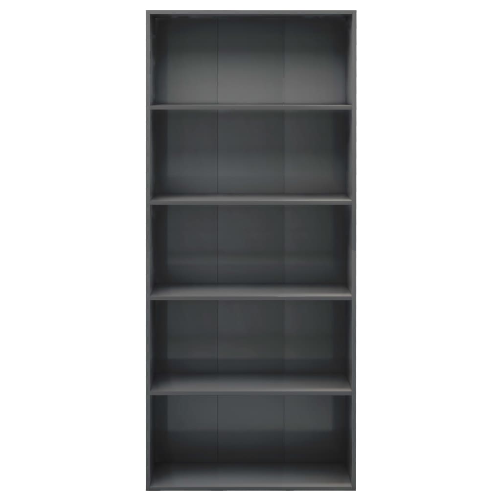 5-Tier Book Cabinet High Gloss Grey 80x30x189 cm Chipboard