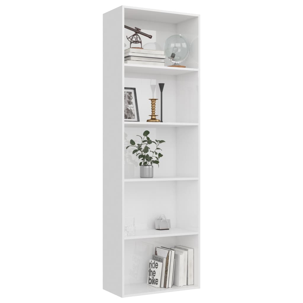 5-Tier Book Cabinet High Gloss White 60x30x189 cm Chipboard