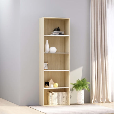 5-Tier Book Cabinet White and Sonoma Oak 60x30x189 cm Chipboard