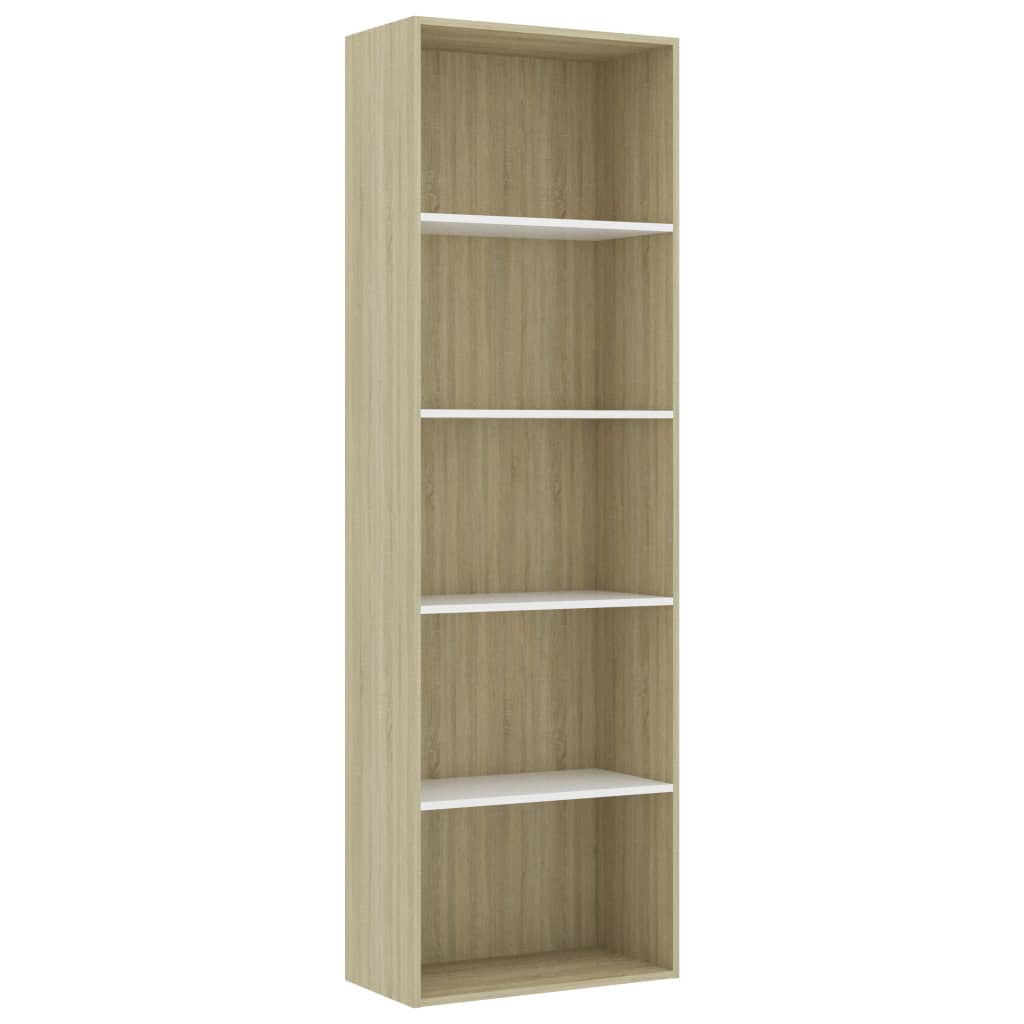 5-Tier Book Cabinet White and Sonoma Oak 60x30x189 cm Chipboard