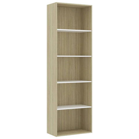 5-Tier Book Cabinet White and Sonoma Oak - Chipboard