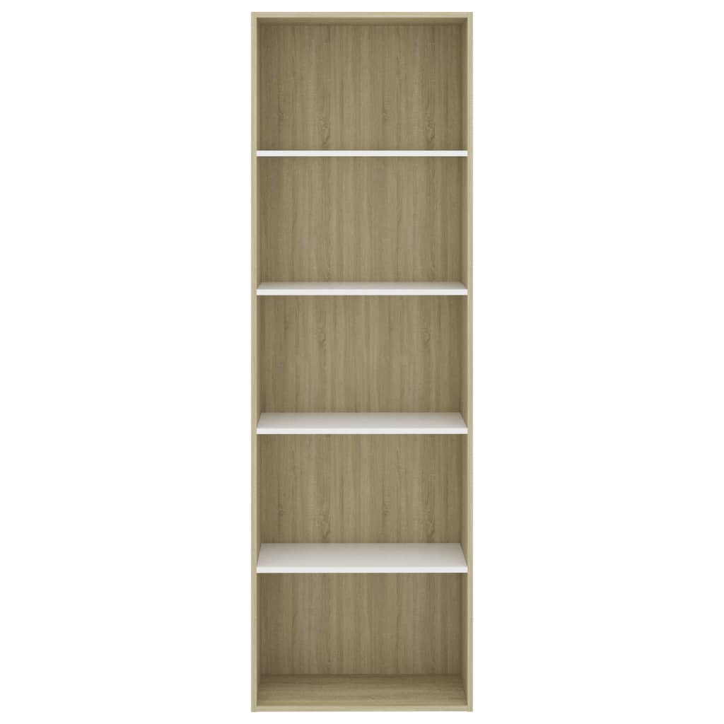 5-Tier Book Cabinet White and Sonoma Oak 60x30x189 cm Chipboard
