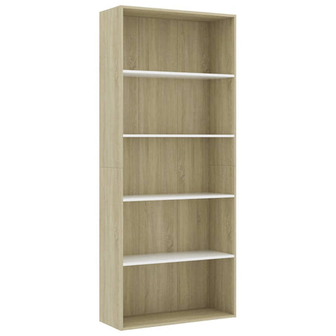 5-Tier Book Cabinet White and Sonoma Oak  Chipboard
