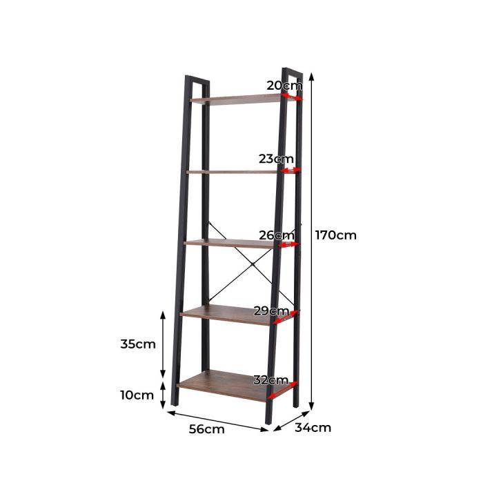 5 Tier Bookshelf Industrial Ladder Shelf Wooden Storage Display Rack