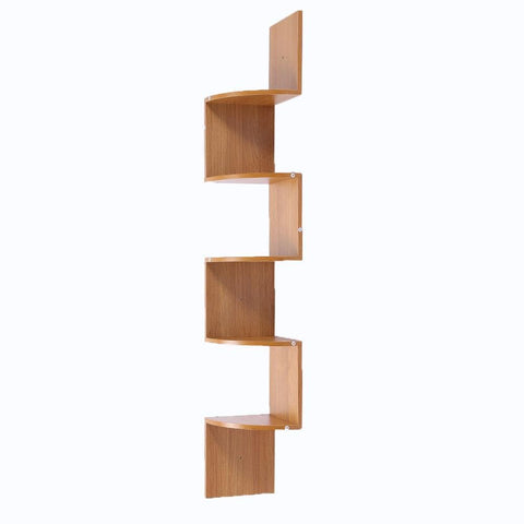 5-Tier Corner Wall Shelf Display Storage Shelves - Beech