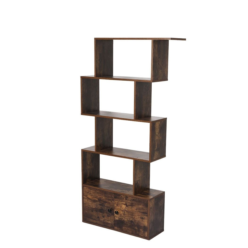 5-Tier Display Shelf Cabinet Storage Bookshelf- Brown