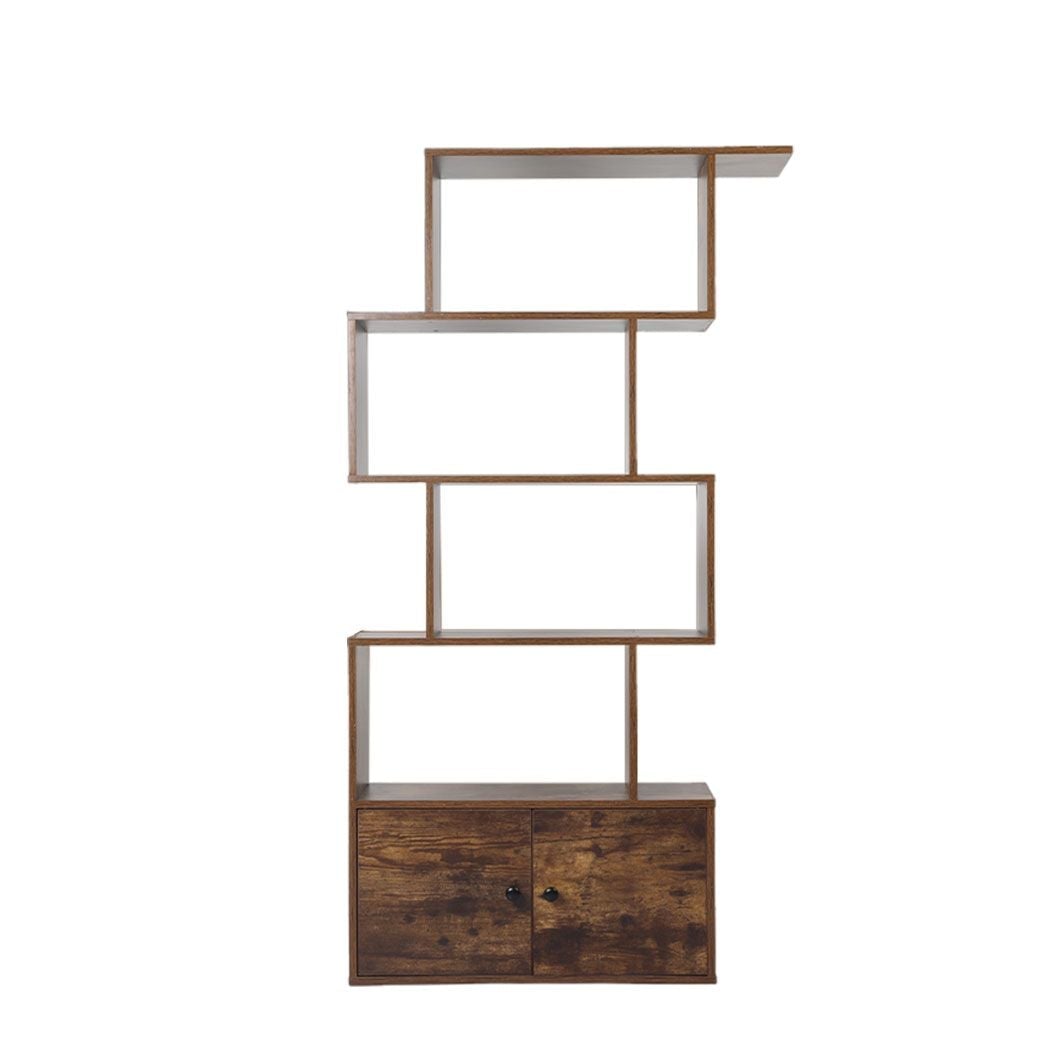 5-Tier Display Shelf Cabinet Storage Bookshelf- Brown