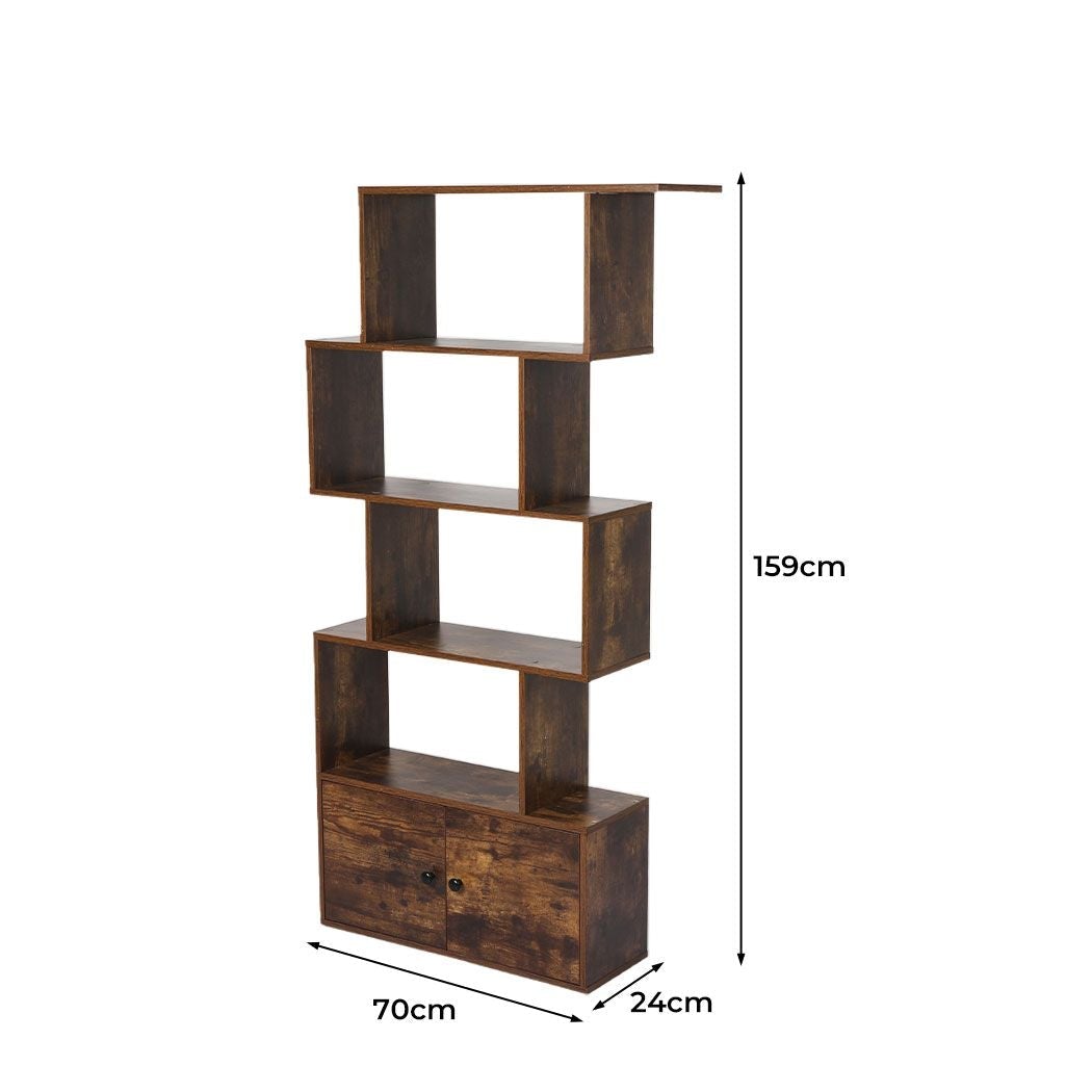 5-Tier Display Shelf Cabinet Storage Bookshelf- Brown