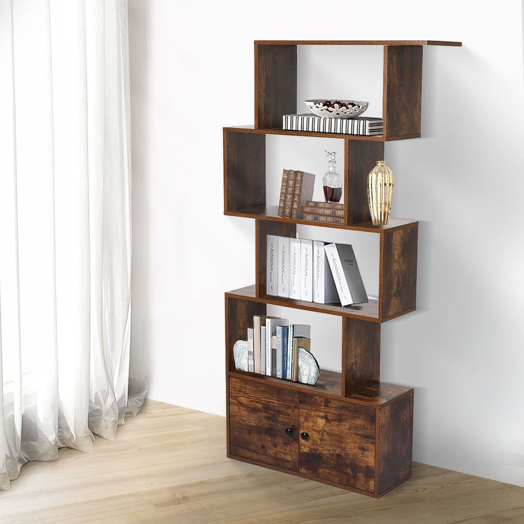 5-Tier Display Shelf Cabinet Storage Bookshelf- Brown