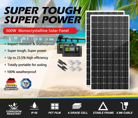 500W 12V Mono Solar Panel Kit Caravan Power Battery Charging Pair 250w