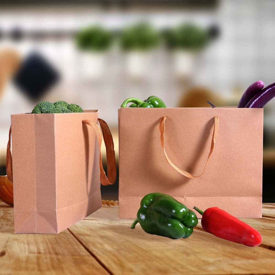 Storage & Packaging 50x Brown Paper Bag Gift Carry Shopping Bags