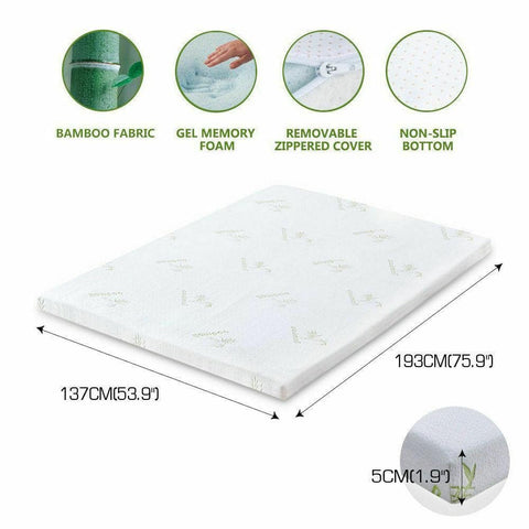 5cm Thickness Cool Gel Memory Foam Mattress Topper Bamboo Fabric Double