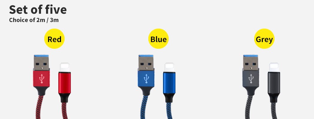 Entertainment & Elec 5x USB Fast Charging Cable iPhone Black