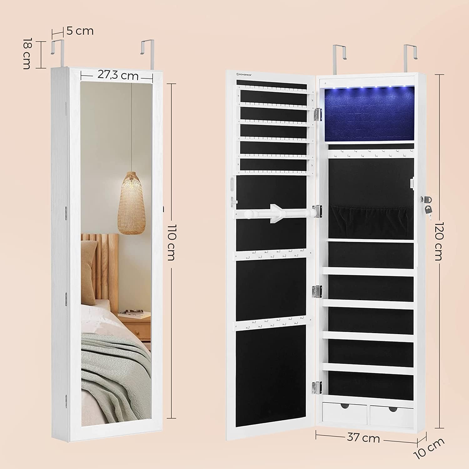 6 LEDs Mirror Jewelry Cabinet