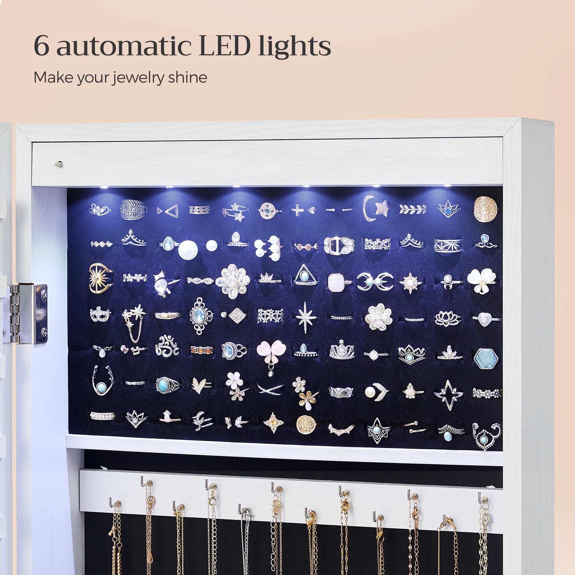 6 LEDs Mirror Jewelry Cabinet