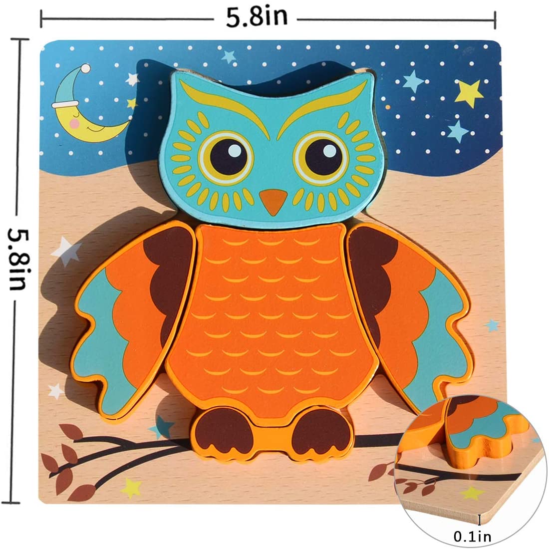 6 Pack Wooden Animals Puzzles For Toddlers Kids 3+ Years Old Educational Preschool Toys