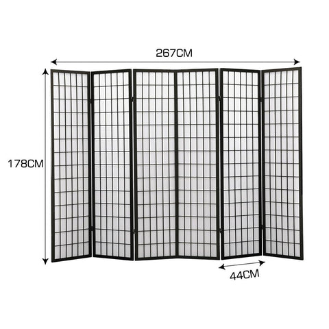 6 Panel Free Standing Foldable  Room Divider Privacy Screen Black Frame