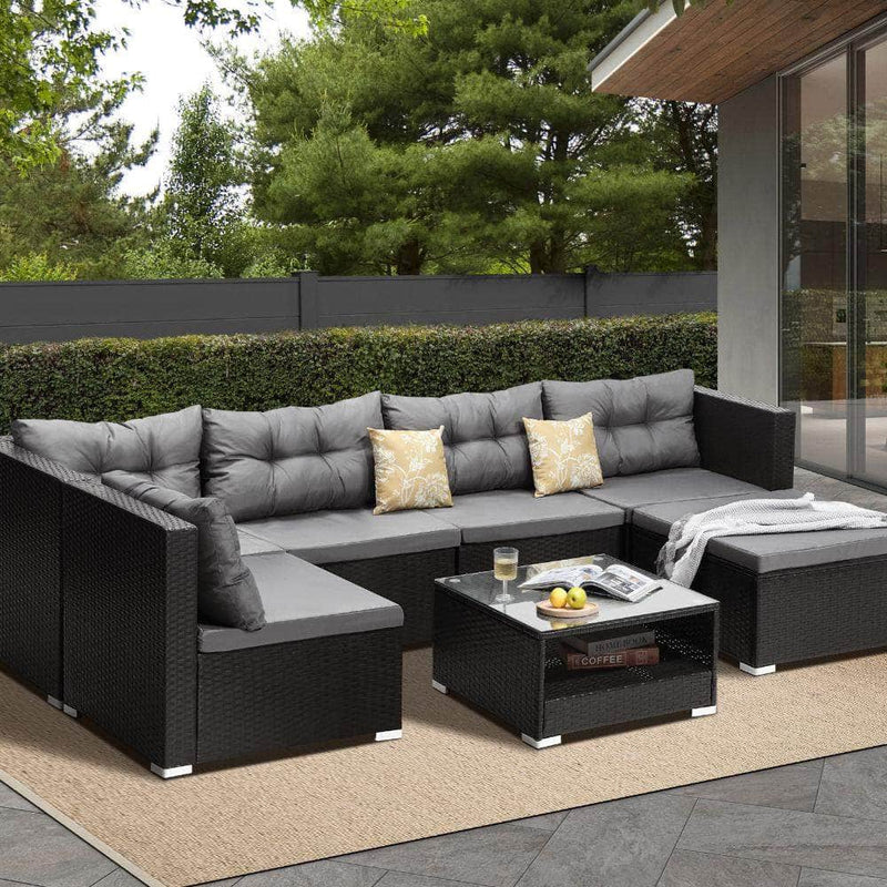6 Seater Outdoor Lounge Furniture Wicker Set Sofa Rattan Table Setting | 6 Seater