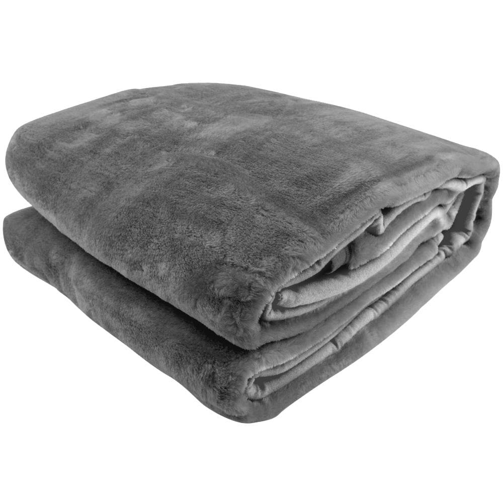 600GSM Double-Sided Queen Size Faux Mink Blanket - Pewter Silver