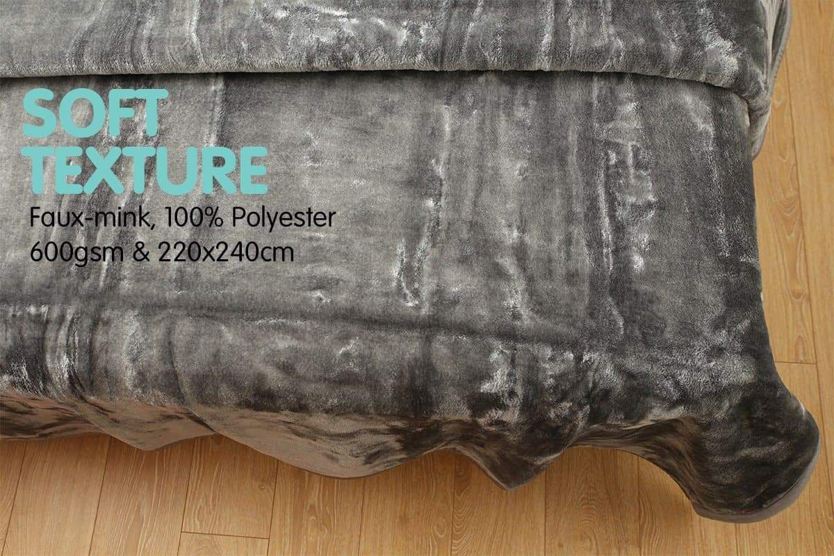 600GSM Double-Sided Queen Size Faux Mink Blanket - Pewter Silver