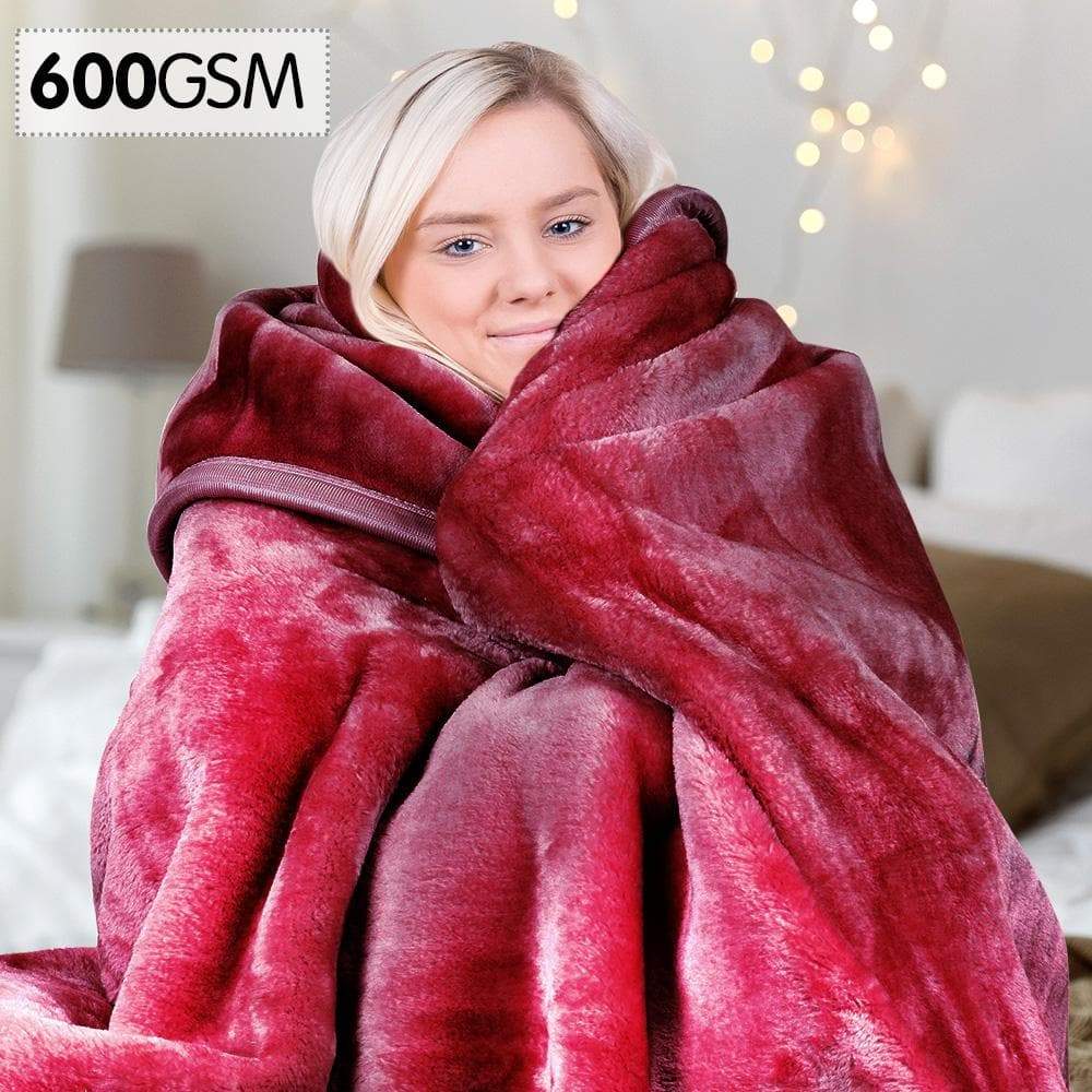 600Gsm Large Double-Sided Mink Blanket - Wine Red