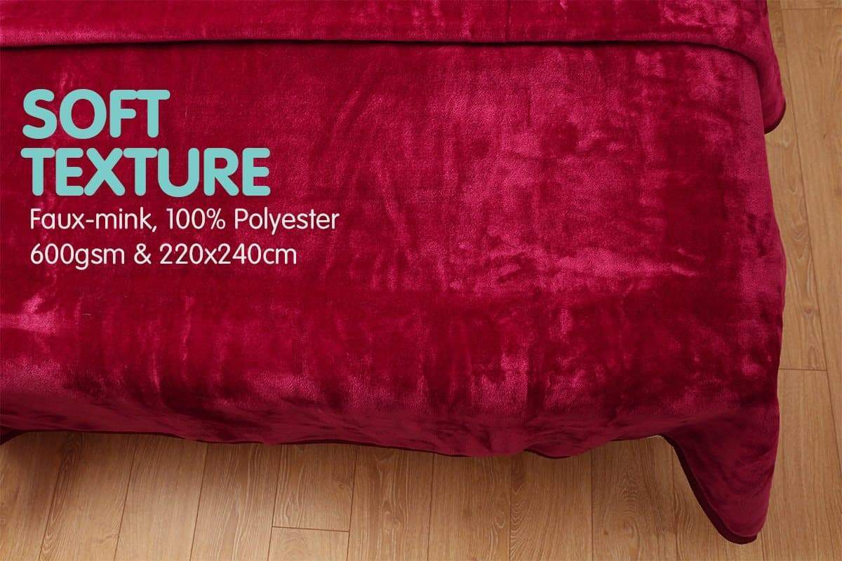 600Gsm Large Double-Sided Mink Blanket - Wine Red