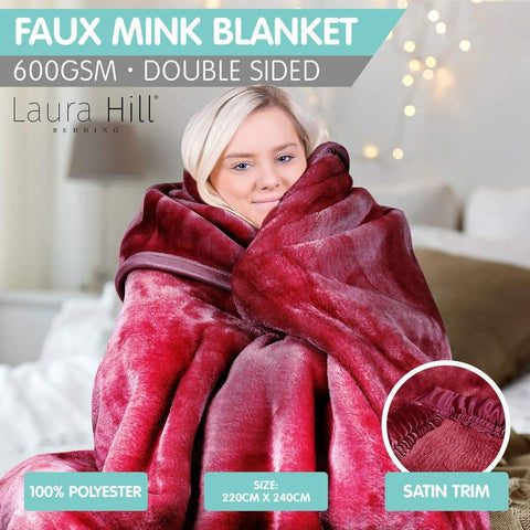 600Gsm Large Double-Sided Mink Blanket - Wine Red