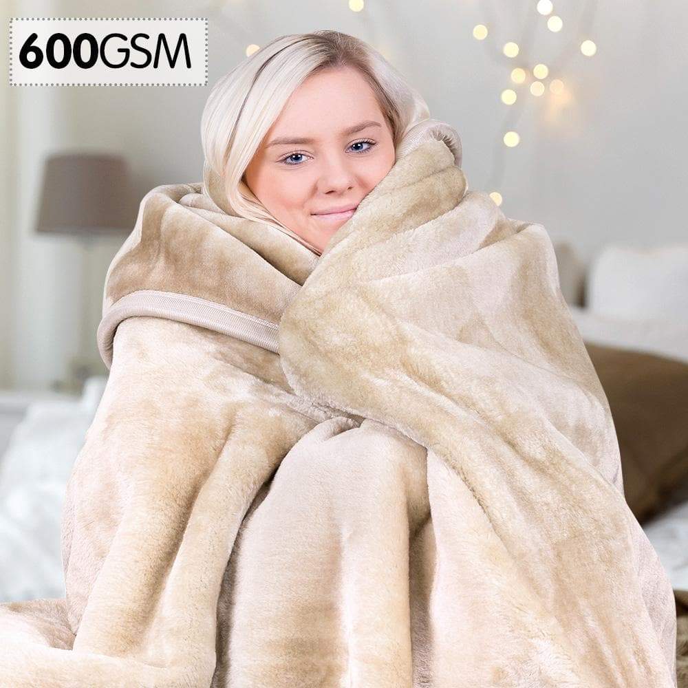 600GSM Large Double-Sided Queen Faux Mink Blanket - Beige