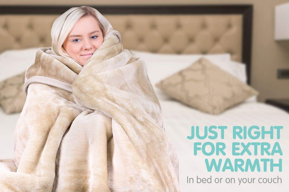 600GSM Large Double-Sided Queen Faux Mink Blanket - Beige