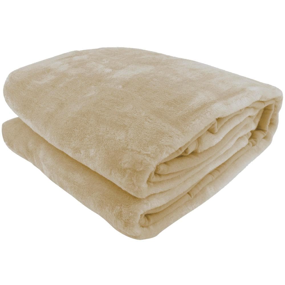600GSM Large Double-Sided Queen Faux Mink Blanket - Beige