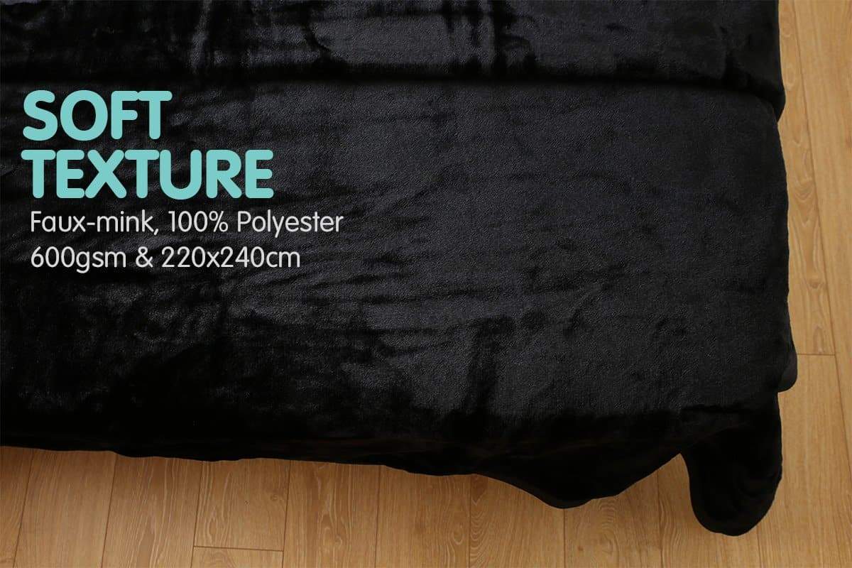 600Gsm Large Double-Sided Queen Faux Mink Blanket - Black