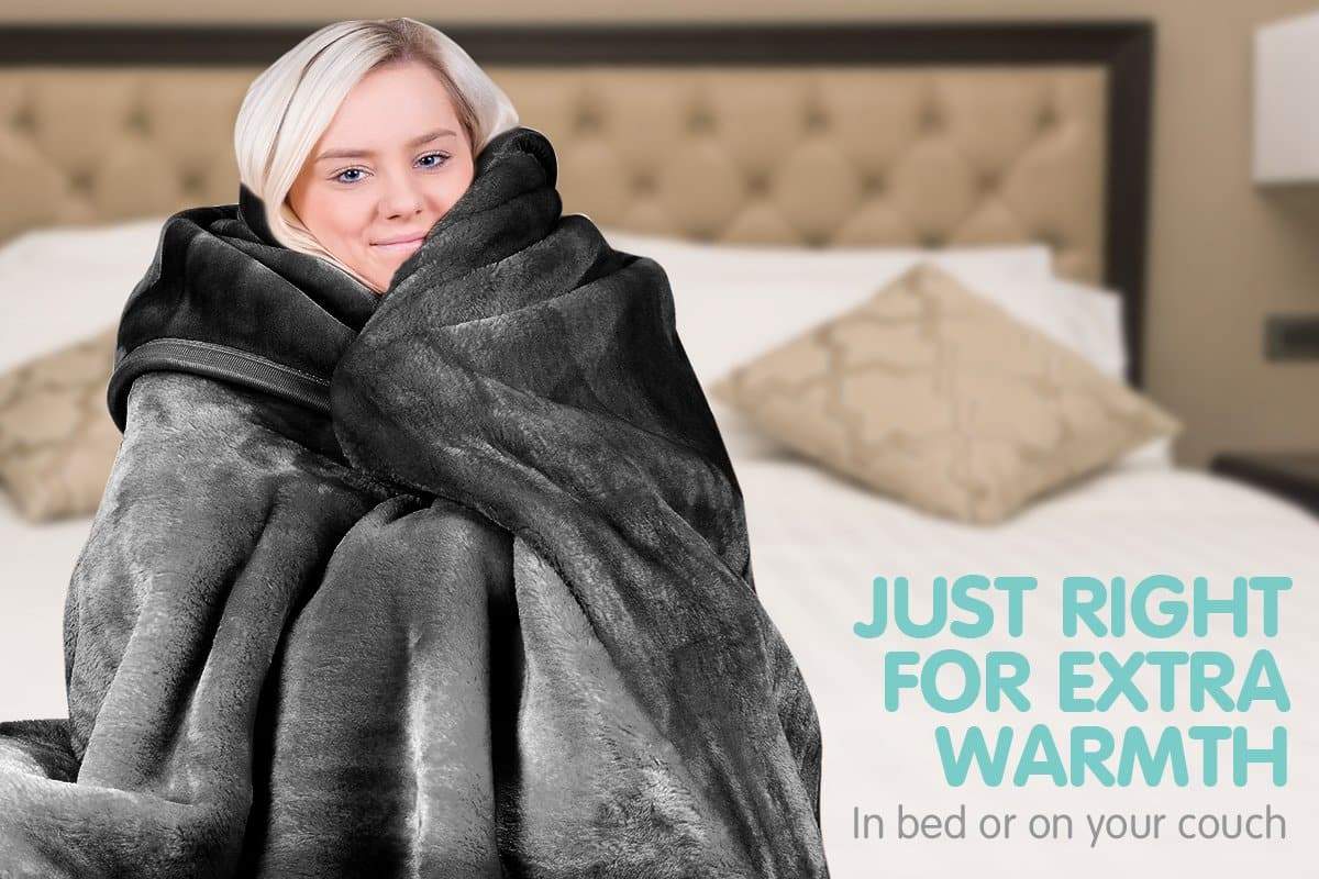600Gsm Large Double-Sided Queen Faux Mink Blanket - Black
