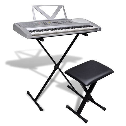 61-Key Electric Keyboard + Adjustable Keyboard Stand and Stool Set