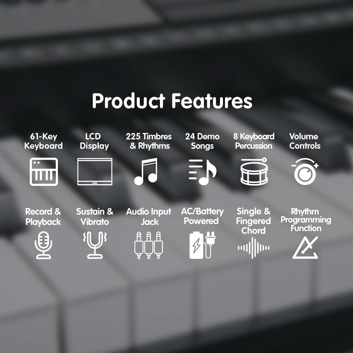 61 Keys Electronic Keyboard Piano With Stand - Black