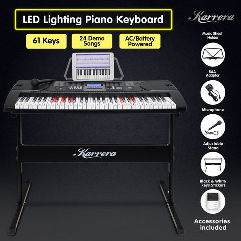 61 Keys Electronic Led Keyboard Piano With Stand - Black