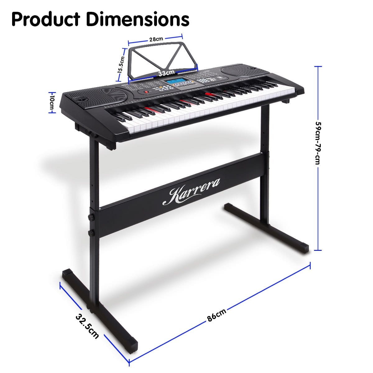 61 Keys Electronic Led Keyboard Piano With Stand - Black