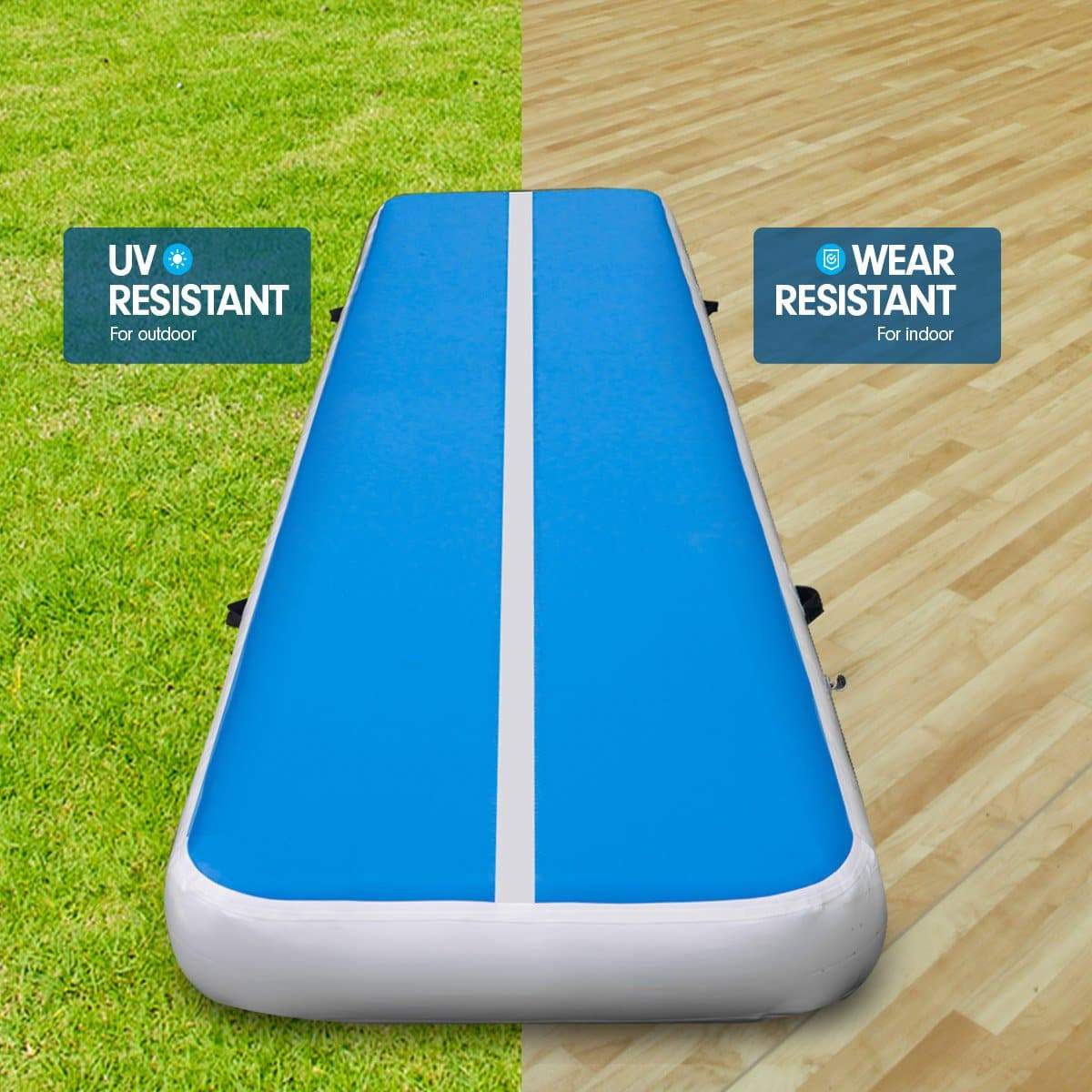 6m x 2m Airtrack Tumbling Mat Gymnastics Exercise Air Track Blue White